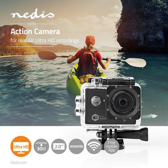 Nedis Action Cam - 4K@60fps - 16 MPixel - Waterbestendig tot: 30.0 m - 90  min - Wi-Fi... | bol.com