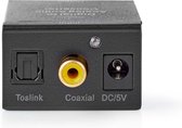 Nedis Digitale Audioconverter - 1-weg - Input: 1x Digital RCA / 1x TosLink - Output: 1x (2x RCA) / 1x 3,5 mm - Automatisch - Geïntegreerde versterker - Zwart