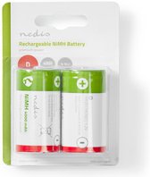 Nedis Oplaadbare NiMH-Batterij D | 1.20 V | NiMH | D | Oplaadbaar | 4000 mAh | Voorgeladen | Aantal batterijen: 2 Stuks | Blister | HR20 | Groen / Rood