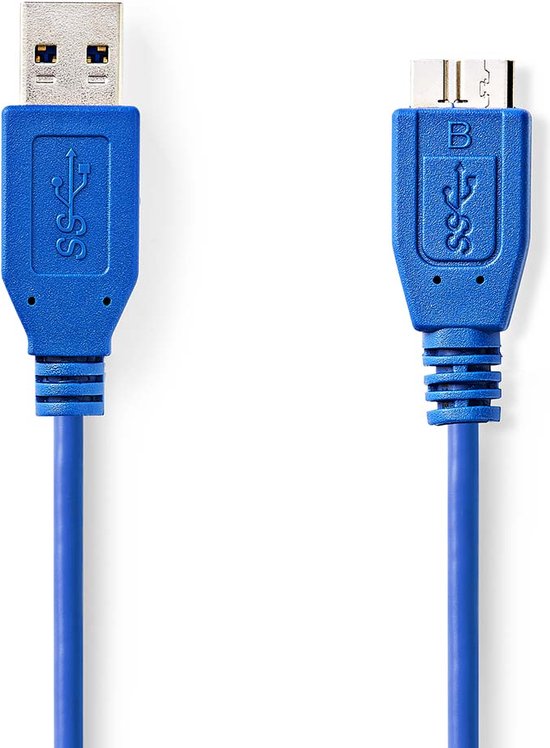 Nedis USB-Kabel - USB 3.2 Gen 1 - USB-A Male - USB Micro-B Male - 5 Gbps - Vernikkeld - 5.00 m - Rond - PVC - Blauw - Polybag