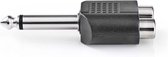 Stereo-Audioadapter - 6,35 mm Male - 2x RCA Female - Vernikkeld - Recht - ABS - Zwart - 10 Stuks - Polybag