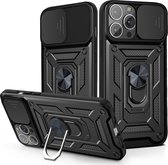 Hoesje geschikt voor iPhone 13 Pro Max - Backcover - Rugged Armor - Camerabescherming - Extra valbescherming - TPU - Zwart