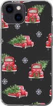 Geschikt voor iPhone 13 hoesje - Kerst - Kerstboom - Auto - Design - Siliconen Telefoonhoesje