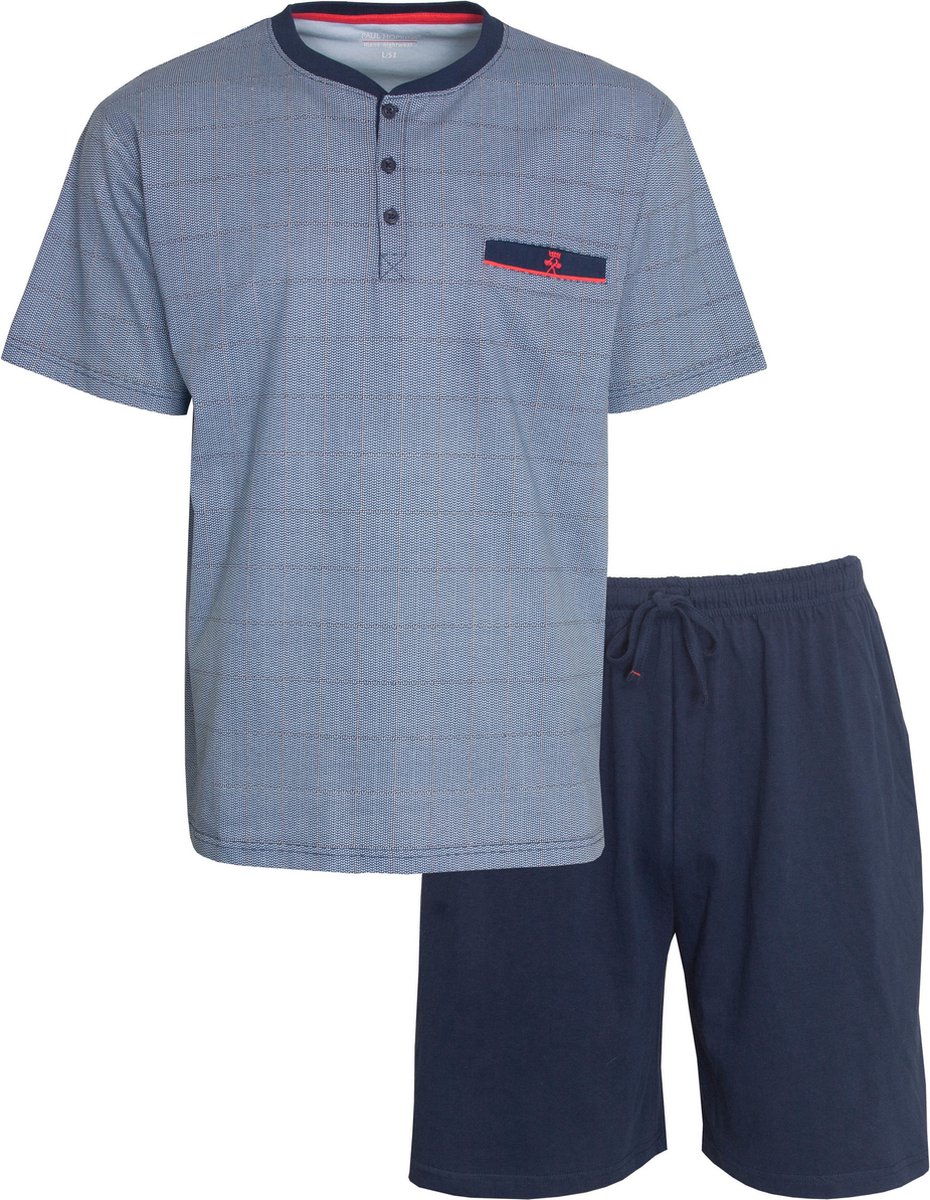 Paul Hopkins Heren Shortama - Pyjama Set - Knoopsluiting - Blauw - Maat S