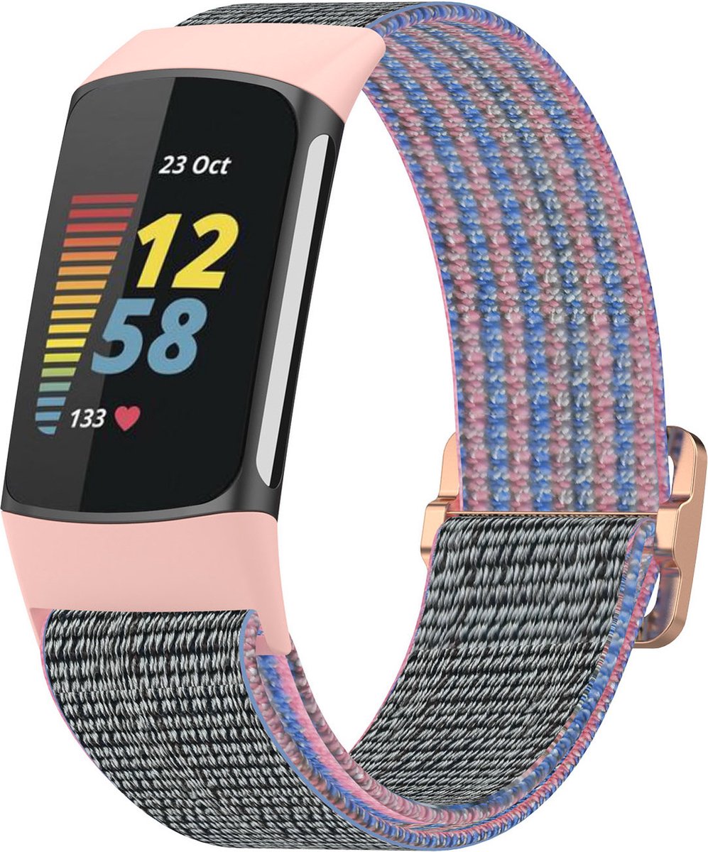 123watches nylon band - pink sand - - Geschikt voor Fitbit Charge 5 & 6
