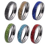 RVS strass ring licht blauw - Maat 18