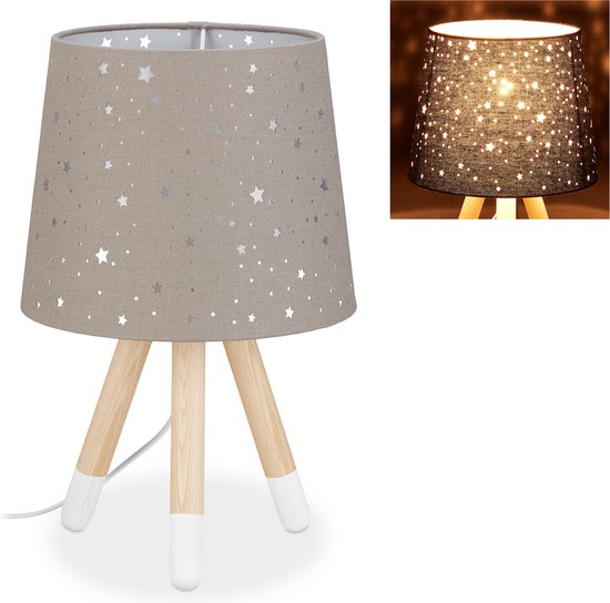 nachtlamp kinderkamer - 40 cm hoog - E14-fitting - ronde lampenkap - kinderlamp - grijs