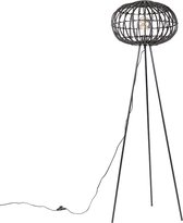 QAZQA canna - Landelijke Tripod | driepoot vloerlamp | Staande Lamp - 1 lichts - H 139.5 cm - Zwart -  Woonkamer | Slaapkamer | Keuken