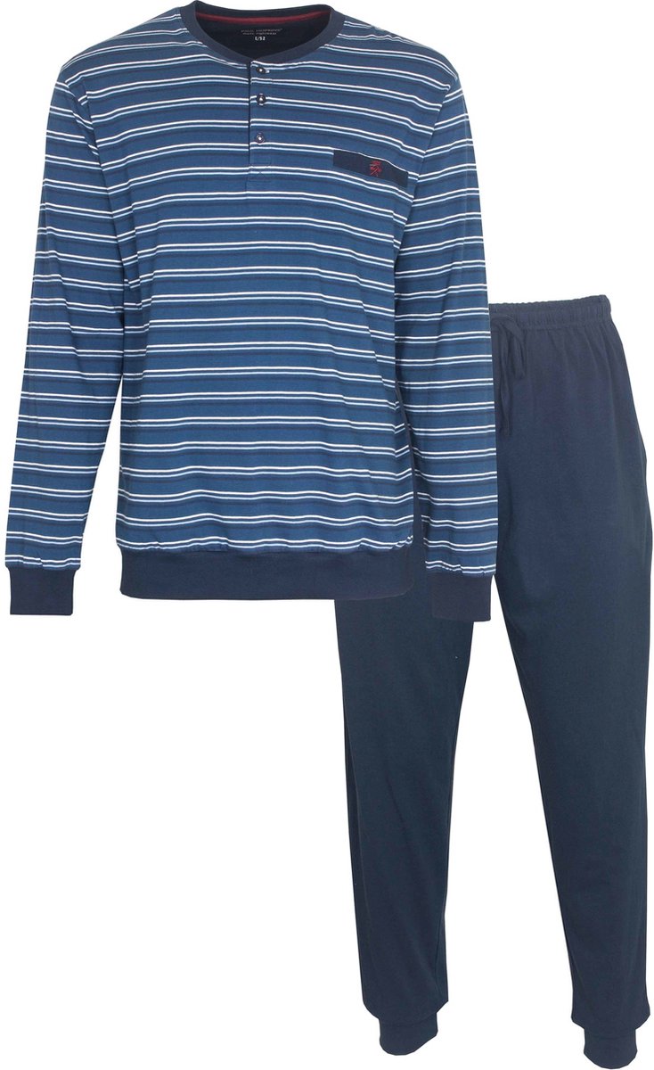 Paul Hopkins Heren Pyjama - Polo Sluiting - Met boorden - Blauw - Maat S