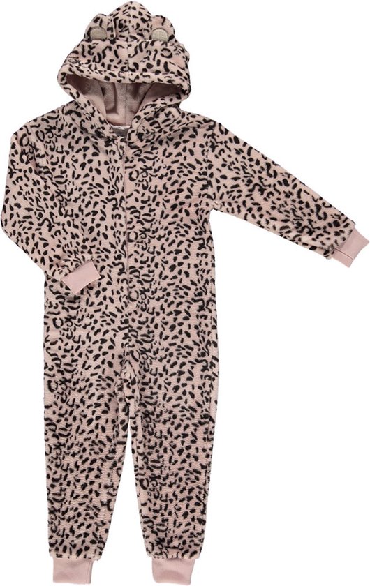 Zachte luipaard/cheetah print onesie voor dames roze maat L/XL - Jumpsuit huispak met dierenprint