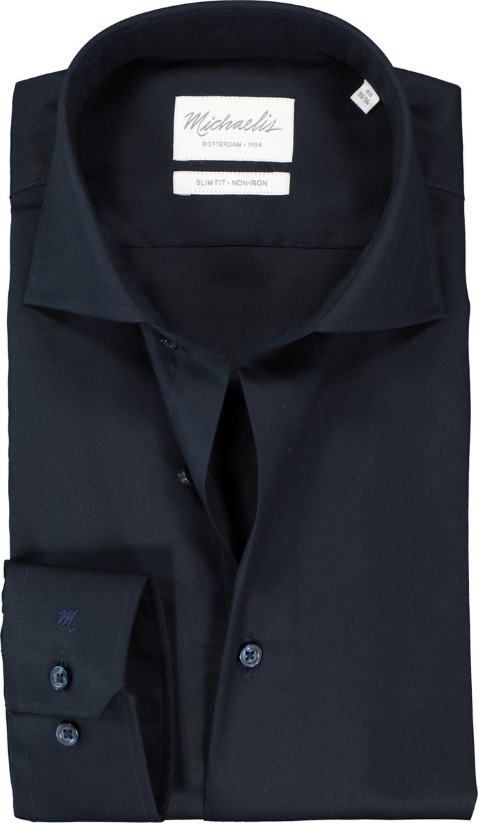 Michaelis slim fit overhemd - Oxford - navy blauw - Strijkvrij - Boordmaat: 38