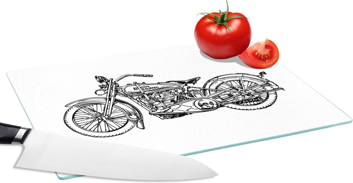 Glazen Snijplank - 28x20 - Illustratie van ouderwetse motor - Snijplanken Glas