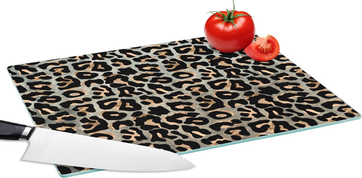 Glazen Snijplank - 39x28 - Dierenprint - Panter - Bruin - Luxe - Snijplanken Glas