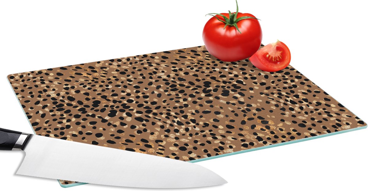 Glazen Snijplank - 28x20 - Dierenprint - Bruin - Zwart - Snijplanken Glas
