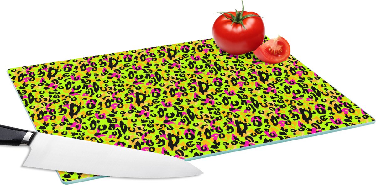 Glazen Snijplank - 39x28 - Panterprint - Patronen - Neon - Geel - Snijplanken Glas