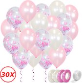 Ballons à l'hélium rose Naissance Sexe Reveal Embellissement Anniversaire Witte Embellissement Ballon Confettis en Papier – 30 Pcs