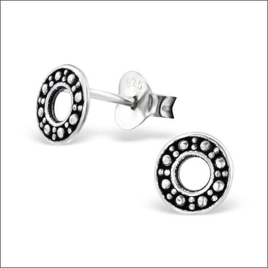 Aramat jewels ® - 925 sterling zilveren oorbellen antiek look rond