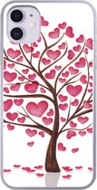 Geschikt voor iPhone 11 hoesje - Een illustratie van een boom met hartjes - Siliconen Telefoonhoesje