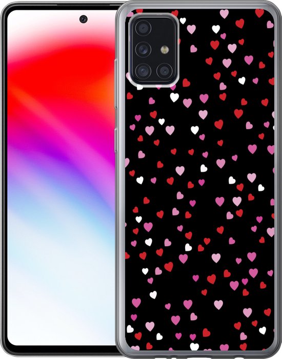 Coque Samsung Galaxy A52 5G - Un dessin avec des coeurs sur fond noir - Siliconen
