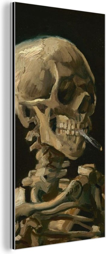 Wanddecoratie Metaal - Aluminium Schilderij Industrieel - Kop van een skelet met brandende sigaret - Vincent van Gogh - 20x40 cm - Dibond - Foto op aluminium - Industriële muurdecoratie - Voor de woonkamer/slaapkamer
