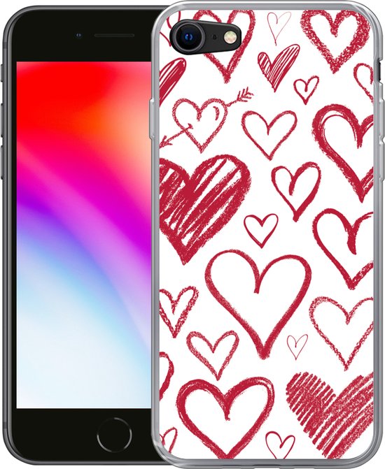 Coque iPhone 8 - Une illustration avec différents coeurs sur fond blanc - Coque en Siliconen pour téléphone
