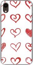 Geschikt voor iPhone XR hoesje - Een illustratie met hartjes in verschillende vormen - Siliconen Telefoonhoesje