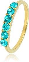 My Bendel - Stijlvolle damesring die je laat stralen - goud - Gouden ring met 4mm grote blauwe zirkonia stenen - Met luxe cadeauverpakking