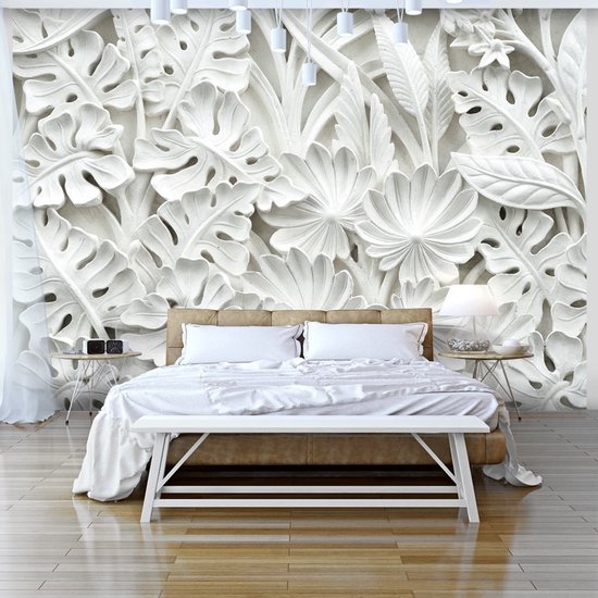 392 cm x 280 cm - fotobehang autocollant - Feuilles Witte , Magnifique fond d'écran, Impression Premium
