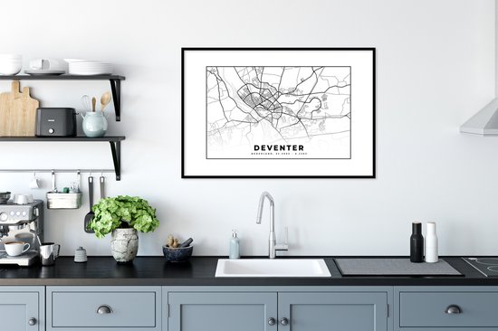 Affiche avec cadre Plan de la ville - Deventer - Pays- Nederland - 90x60 cm