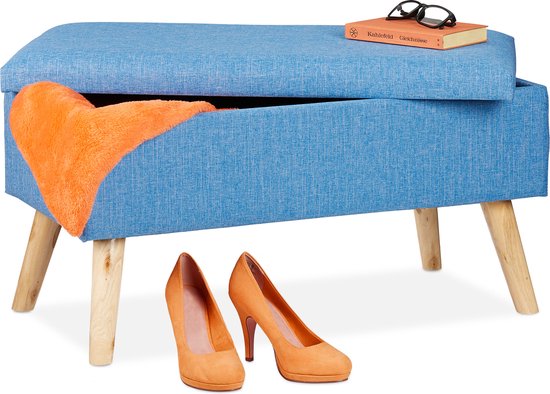 hocker relaxdays avec espace de rangement - banc d'entrée - canapé - coffre de siège - 40 l - pieds en bois bleu