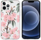 iMoshion Hoesje Geschikt voor iPhone 13 Pro Hoesje Siliconen - iMoshion Design hoesje - Roze / Transparant / Cherry Blossom