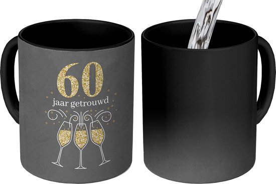 Magic Mug - Photo Heat Mug - Mariage - Champagne - 60 ans mariés - 350 ML - Cadeau Sinterklaas - Cadeaux de Noël - Cadeaux de chaussures - Cadeaux à distribuer