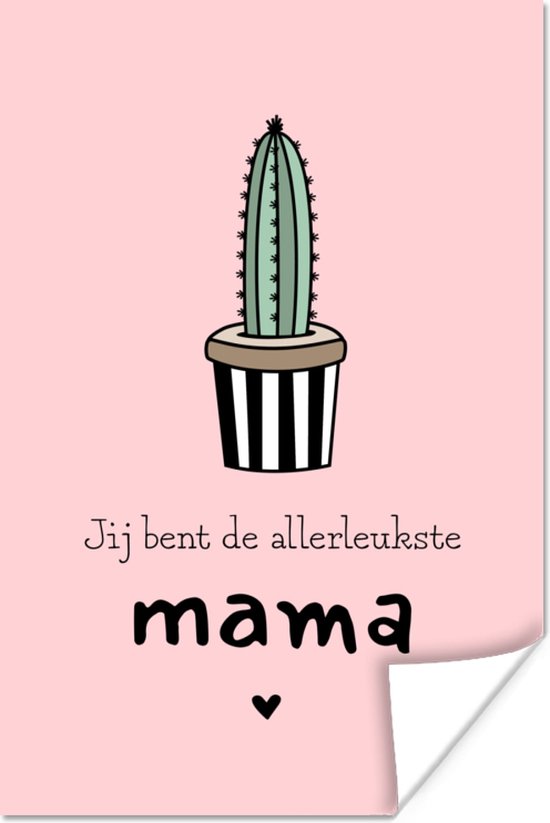 Moederdag geschenk met tekst – Jij bent de allerleukste mama – roze achtergrond poster poster 80x120 cm