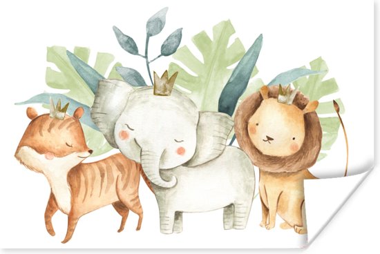 Affiche Jungle - Éléphant - Renard - Lion - 60x40 cm