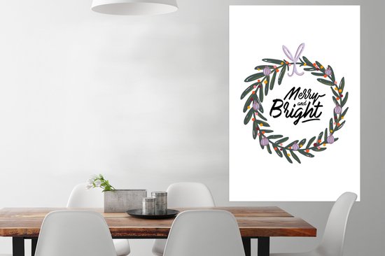 Devis pour la maison 'Joyeux et lumineux' entouré d'une guirlande de lumières 80x120 cm