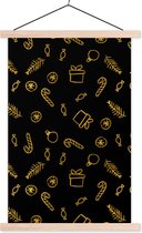 Posterhanger incl. Poster 120x180 cm - Schoolplaat - Kerst - Cadeau - Snoep - Goud - Textielposter - Blanke latten