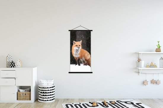 Porte-affiche avec affiche - Affiche scolaire - Renard - Neige - Hiver - 60x120 cm - Lattes noires