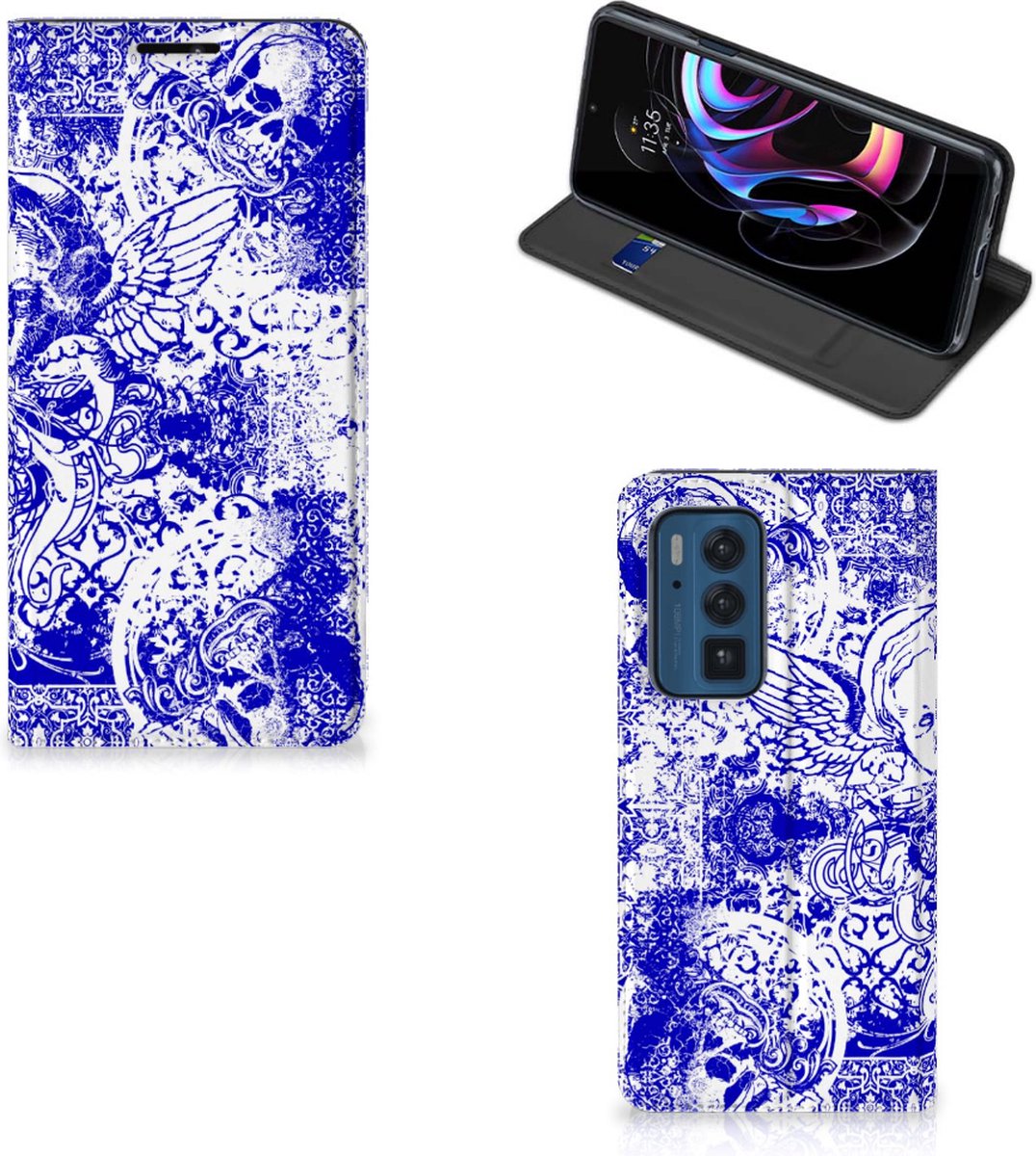 Mobiel BookCase Motorola Edge 20 Pro Angel Skull Blauw
