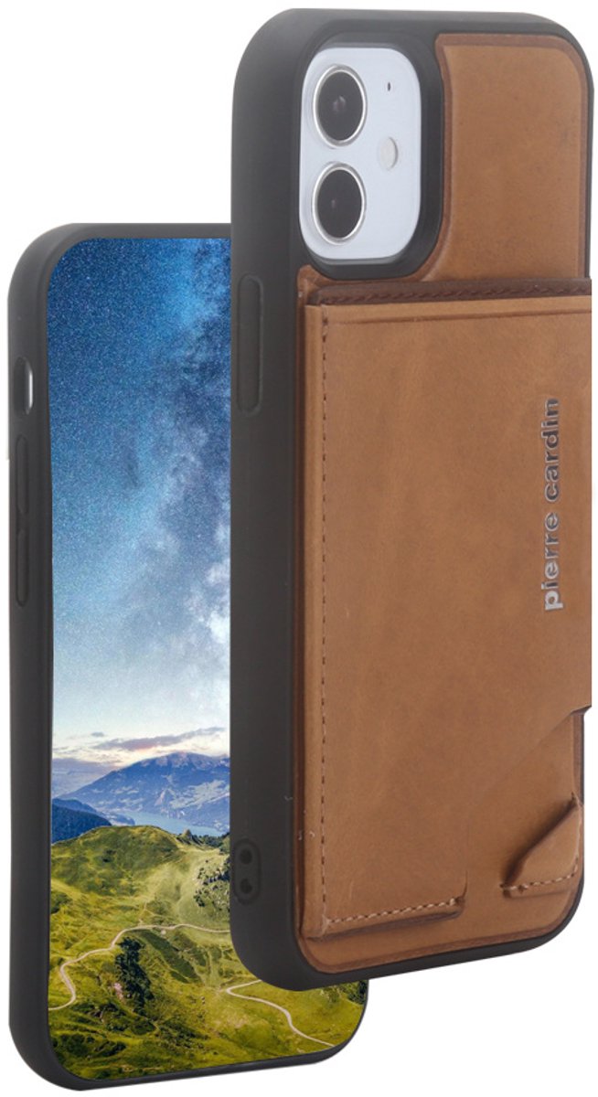 Bruin hoesje van Pierre Cardin - Backcover -iPhone 12 Pro MAx - Echt leder