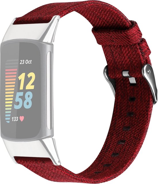 By Qubix - Geschikt voor Fitbit Charge 5 - Fitbit Charge 6 Nylon bandje - Rood - Smartwatch Band - Horlogeband - Polsband