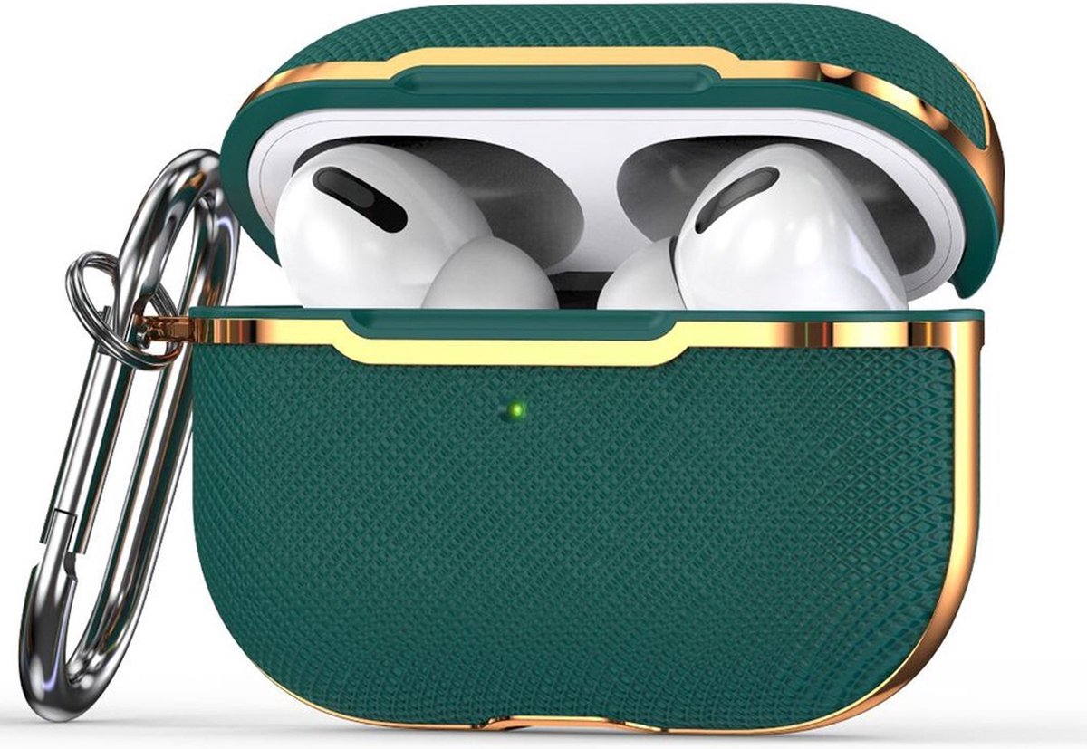 AirPods hoesjes van By Qubix AirPods Pro - AirPods Pro 2 hoesje - Hardcase - Plated series - Groen + goud Airpods Pro Case Hoesje voor Airpods pro