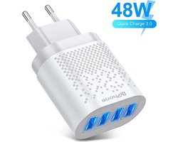 DrPhone – HALO2 Snel Lader Thuislader- 4 Poorten 48W Lader - USB 3.1A + QC 3.0 - Tablet / Smartphone Oplader – Wit