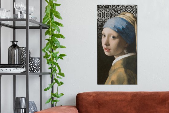Canvas Schilderij Meisje met de parel - Vermeer - Tegels - 40x80 cm - Wanddecoratie