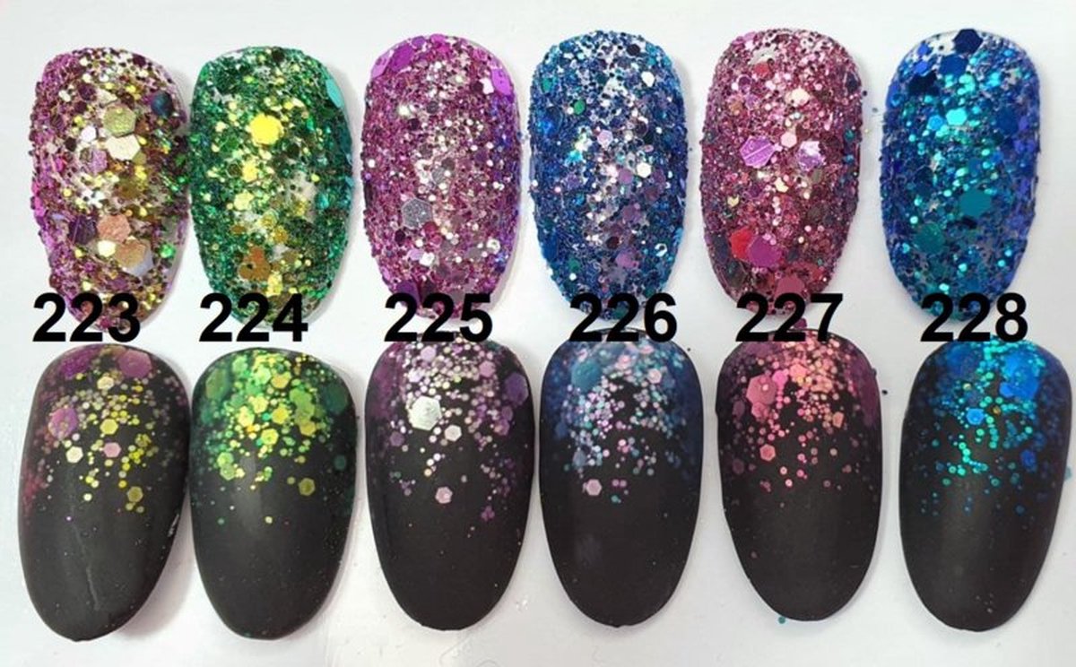 Goedkoopste Nailart Glitters - Nagel glitters - Korneliya HOLO Glitter Mix Set 6 stuks 223-228