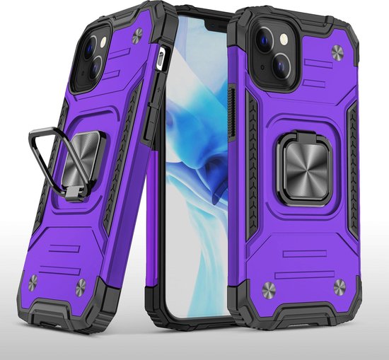 Hoesje Geschikt voor iPhone 13 Pro - Heavy Duty Armor Hoesje met Kickstand ringhouder – Paars