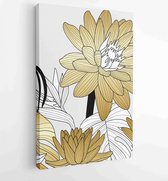 Luxe omslag ontwerpsjabloon. Lotus line arts hand draw gouden lotusbloem en bladeren 3 - Moderne schilderijen – Verticaal – 1923490772 - 50*40 Vertical