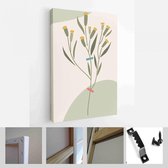 Collectie hedendaagse kunstposters in pastelkleuren. Abstracte geometrische elementen en vormen, bladeren en bloemen, tulp - Modern Art Canvas - Verticaal - 1823302799