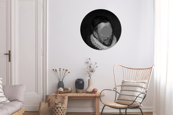 WallCircle® Wandcirkel 60x60 cm - Muurcirkel Portret van Willem I - Adriaen Thomasz - Zwart - Wit - Muurdecoratie woonkamer - Wanddecoratie slaapkamer - Kamer decoratie accessoires - Ronde schilderijen