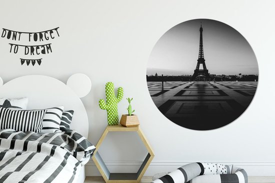 WallCircle - Cercle mural - Cercle mural - Coucher de soleil à Paris - noir et blanc - Aluminium - Dibond - ⌀ 120 cm - Intérieur et Extérieur XXL