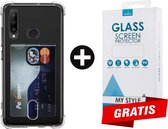 Crystal Backcase Shockproof Met Pasjeshouder Hoesje Huawei P30 Lite Transparant - Gratis Screen Protector - Telefoonhoesje - Smartphonehoesje